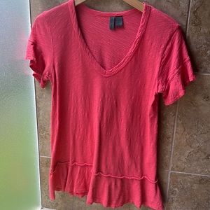 Anthropologie Left of Center Ruffle Sleeve Peplum Hem Tee XS S Coral 100% Cotton